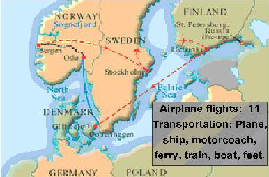 Itinerary map and modes of transportation